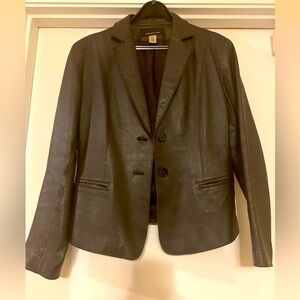 Chocolate brown 2-button soft lined leather jacket.